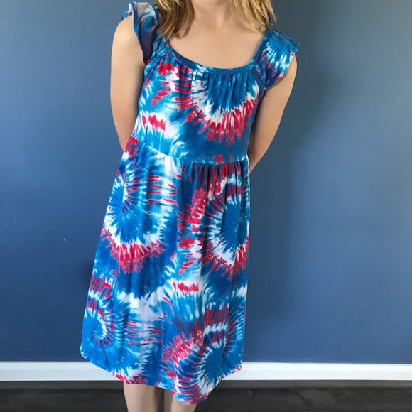 red white and blue tie dye dress